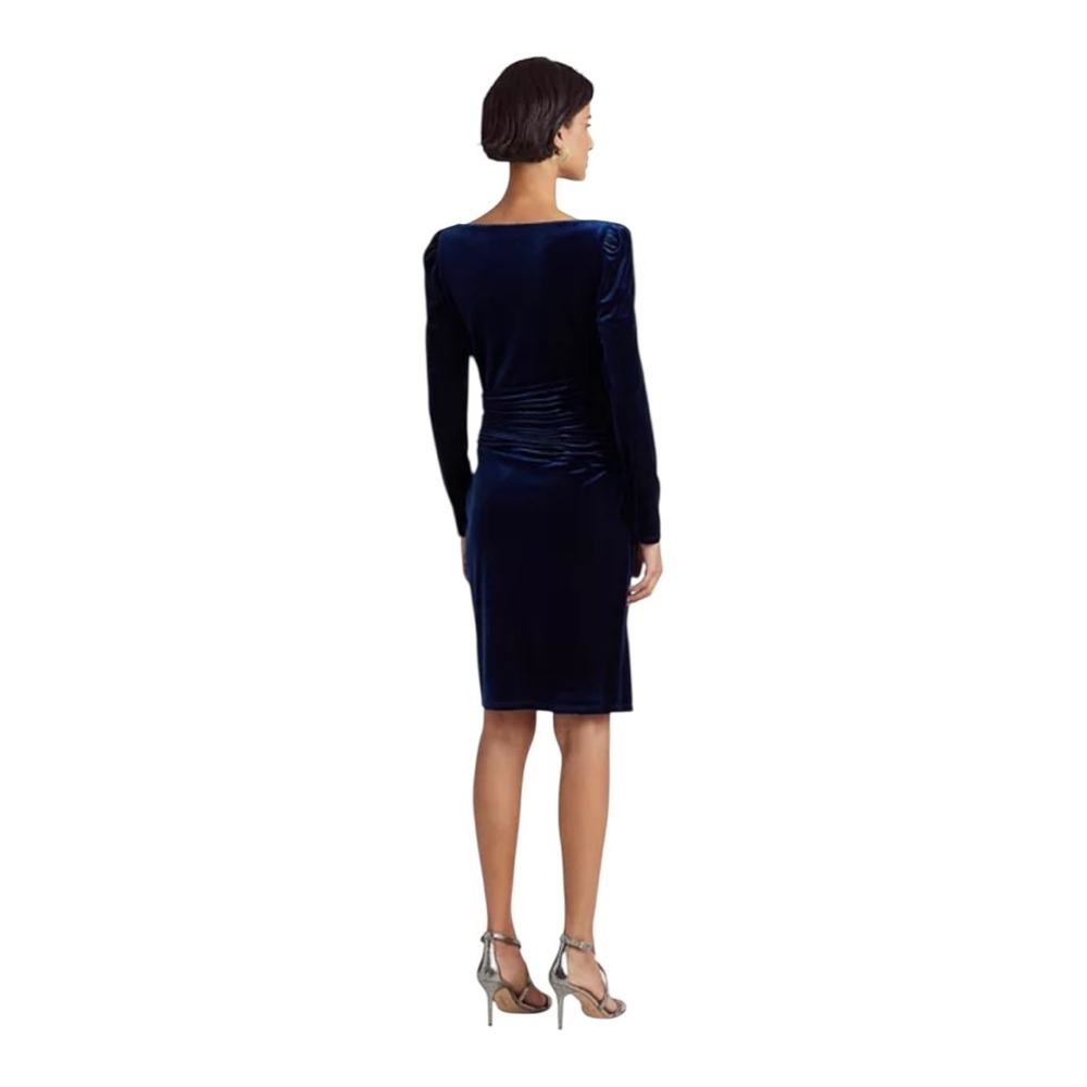 Lauren Ralph Lauren Velvet Ruched Boatneck Midi Dress Navy | NWT | Size 0 - Picture 3 of 7